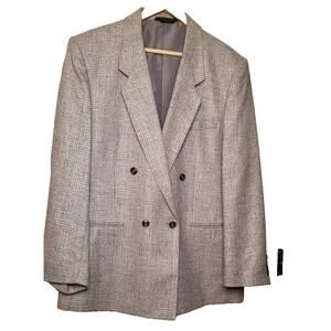 VTG John Henry Men's Dbl Breasted Blazer Gray Red Plaid Career Casual Size 42R